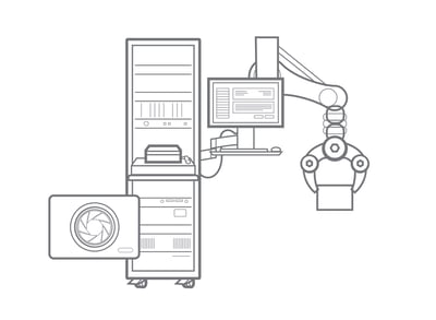 Abbildung eines automatisierten Testers mit Roboterarm