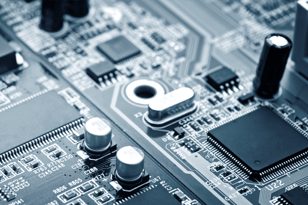 Closeup of PCB and Semiconductor chip