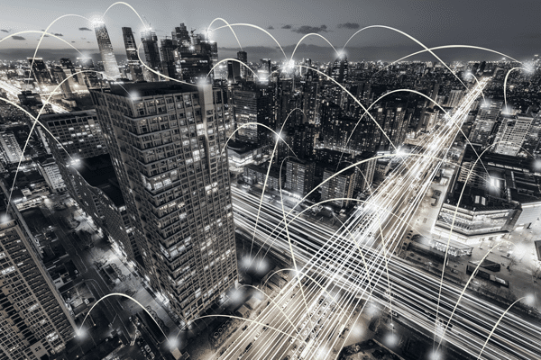 High-speed connectivity being shown throughout a smart city
