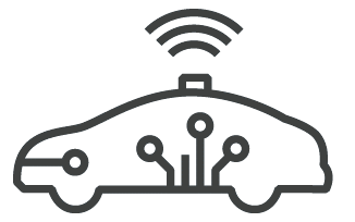 Drawing of a connected car for ADAS V2X and advanced infotainment