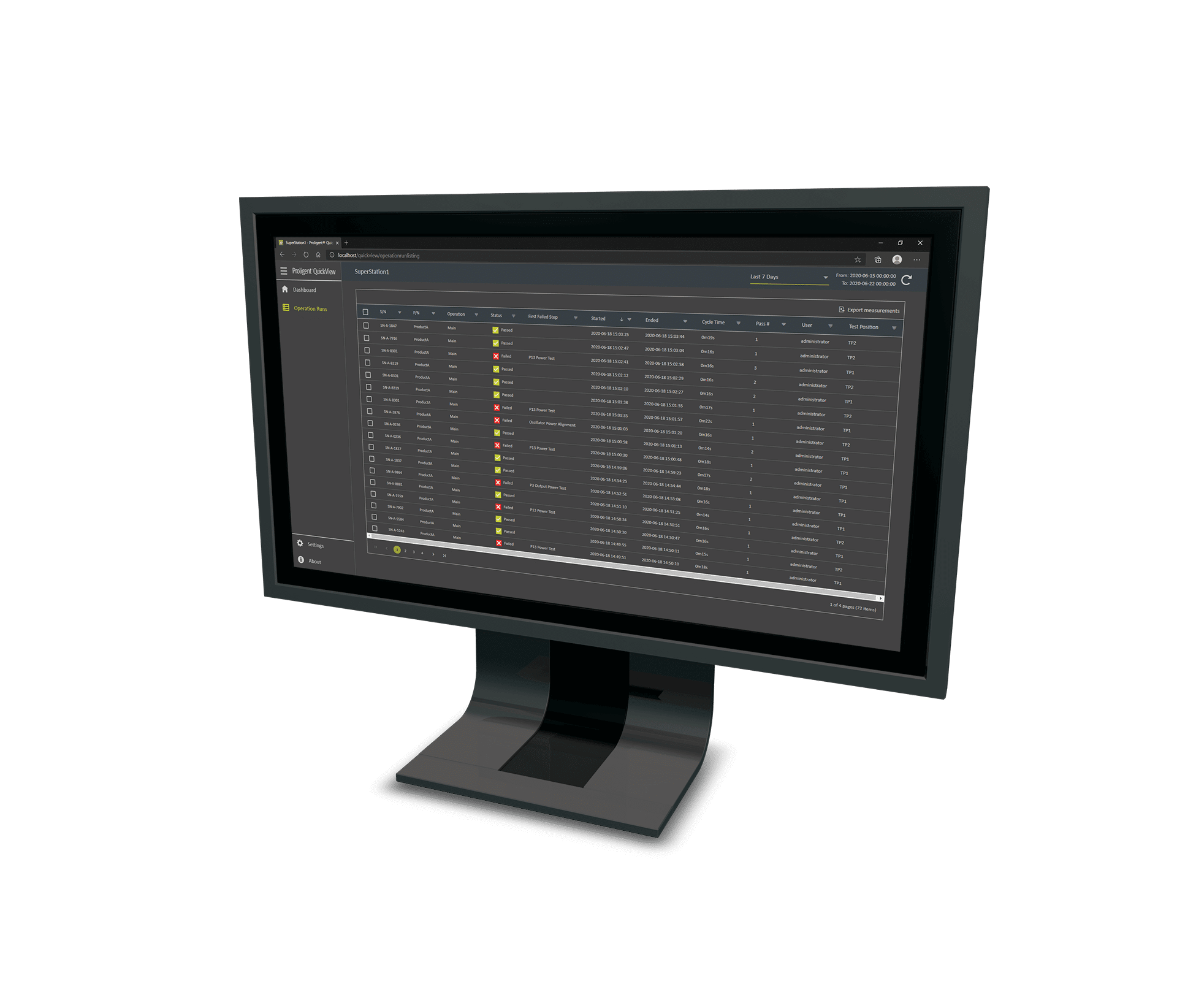 Monitor with Proligent QuickView Screen Operation Runs