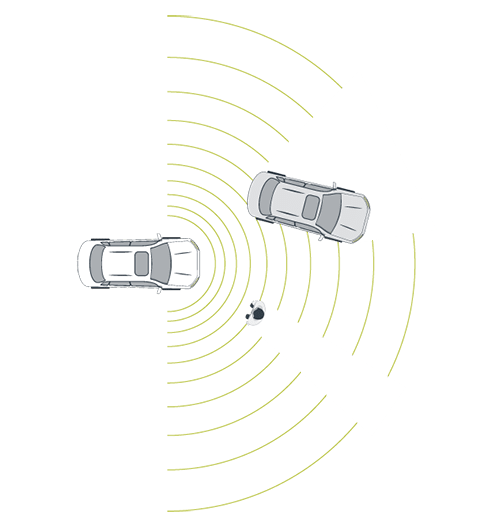 Drawing of two cars using radar for ADAS