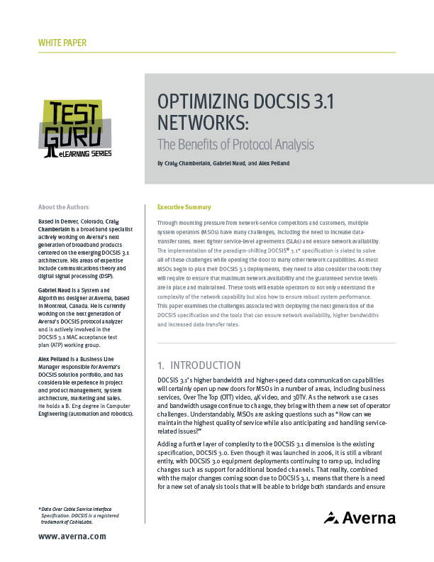 Cover of Optimizing DOCSIS 3.1 Networks white paper