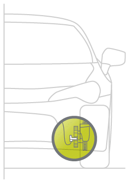 Zeichnung der Anordnung des aktiven Raddrehzahlsensors in einem Fahrzeug